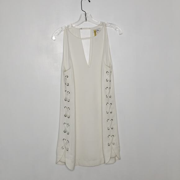 Parker Riviera Lace-Up Sides Dress Keyhole Neck White Small - Picture 13 of 13